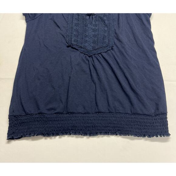 Aeropostale Short Sleeve Navy Top Crochet Detail Elastic Hem Ruffle Boho Y2K - Picture 8 of 9
